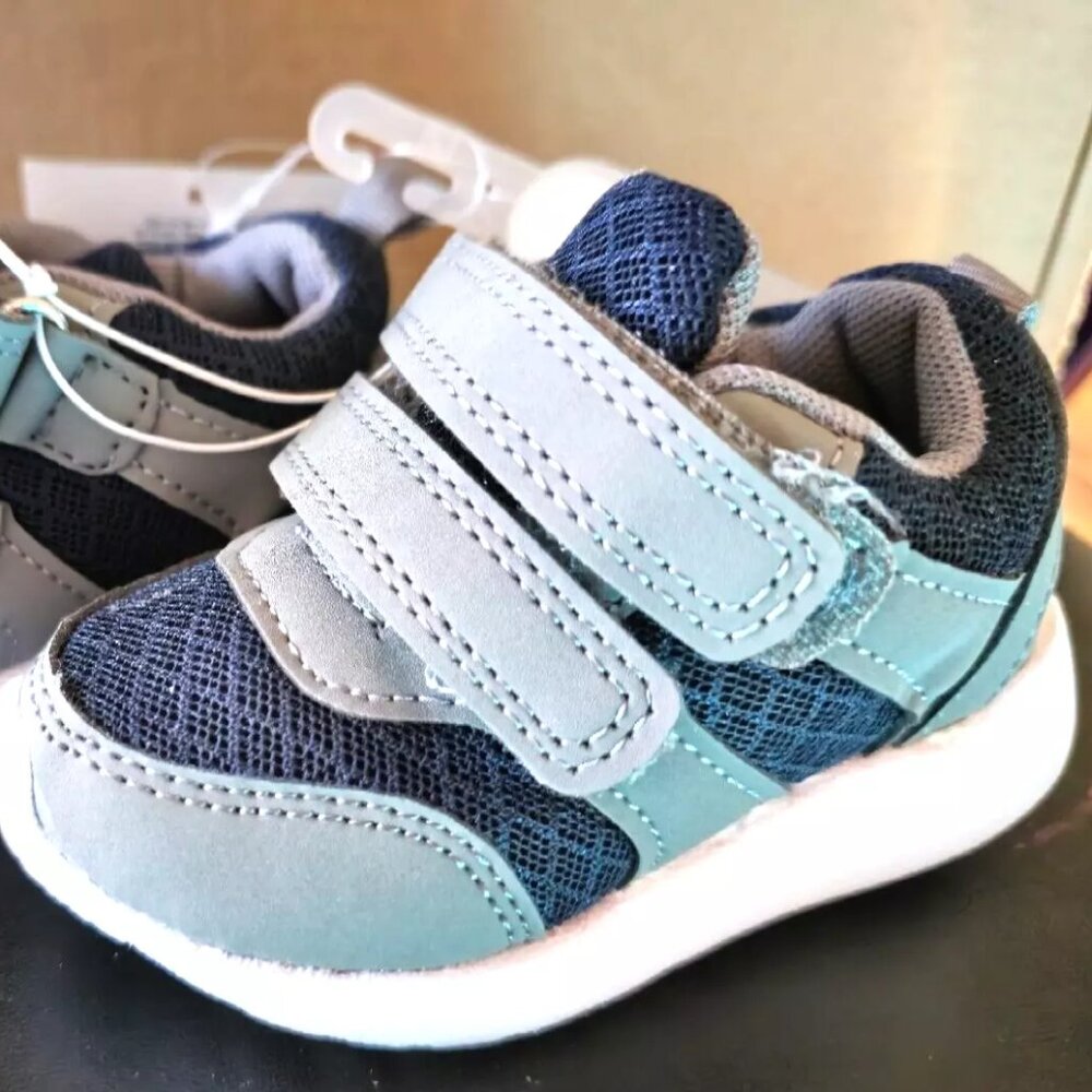 GERBER TODDLER BOY SHOES~ Size 4~ Double Strap for GOOD FIT~ Blue & Grey~ NWT